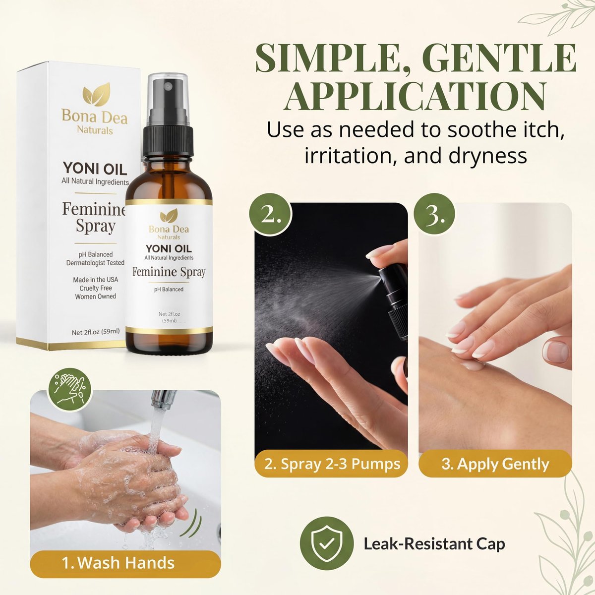 Bona Dea Naturals Natürliches Yoni-Öl-Spray für Frauen – 2 oz, Bio-Öle, chemiefrei, als Deo & Feuchtigkeitsspender, Perinealmassage-Öl für die Schwangerschaft
