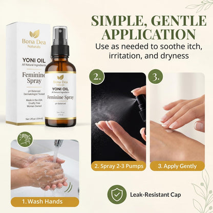 Bona Dea Naturals Natürliches Yoni-Öl-Spray für Frauen – 2 oz, Bio-Öle, chemiefrei, als Deo & Feuchtigkeitsspender, Perinealmassage-Öl für die Schwangerschaft