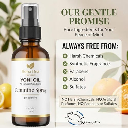 Bona Dea Naturals Natürliches Yoni-Öl-Spray für Frauen – 2 oz, Bio-Öle, chemiefrei, als Deo & Feuchtigkeitsspender, Perinealmassage-Öl für die Schwangerschaft