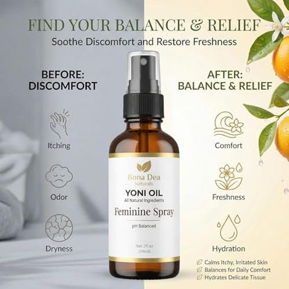 Bona Dea Naturals Natürliches Yoni-Öl-Spray für Frauen – 2 oz, Bio-Öle, chemiefrei, als Deo & Feuchtigkeitsspender, Perinealmassage-Öl für die Schwangerschaft