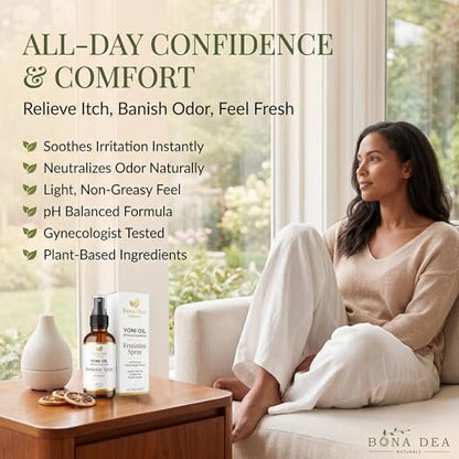 Bona Dea Naturals Natürliches Yoni-Öl-Spray für Frauen – 2 oz, Bio-Öle, chemiefrei, als Deo & Feuchtigkeitsspender, Perinealmassage-Öl für die Schwangerschaft