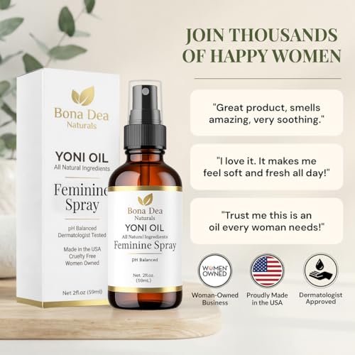 Bona Dea Naturals Natürliches Yoni-Öl-Spray für Frauen – 2 oz, Bio-Öle, chemiefrei, als Deo & Feuchtigkeitsspender, Perinealmassage-Öl für die Schwangerschaft