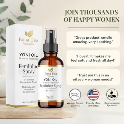 Bona Dea Naturals Natürliches Yoni-Öl-Spray für Frauen – 2 oz, Bio-Öle, chemiefrei, als Deo & Feuchtigkeitsspender, Perinealmassage-Öl für die Schwangerschaft