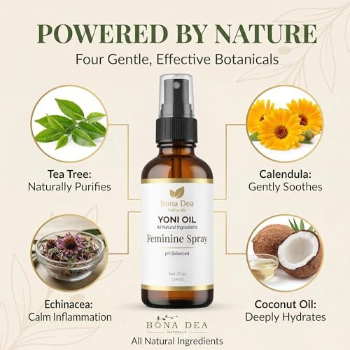 Bona Dea Naturals Natürliches Yoni-Öl-Spray für Frauen – 2 oz, Bio-Öle, chemiefrei, als Deo & Feuchtigkeitsspender, Perinealmassage-Öl für die Schwangerschaft