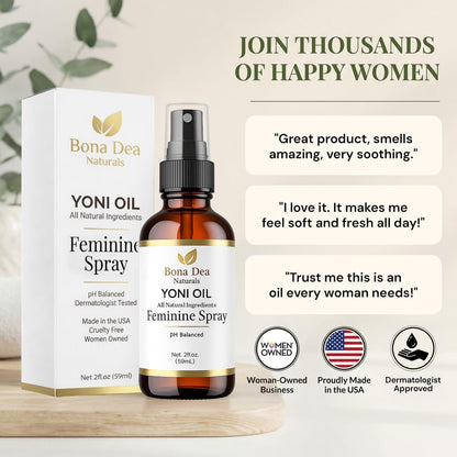 Bona Dea Naturals Natürliches Yoni-Öl-Spray für Frauen – 2 oz, Bio-Öle, chemiefrei, als Deo & Feuchtigkeitsspender, Perinealmassage-Öl für die Schwangerschaft