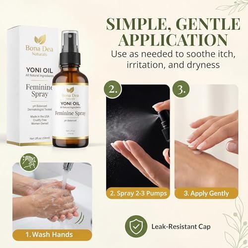 Bona Dea Naturals Natürliches Yoni-Öl-Spray für Frauen – 2 oz, Bio-Öle, chemiefrei, als Deo & Feuchtigkeitsspender, Perinealmassage-Öl für die Schwangerschaft