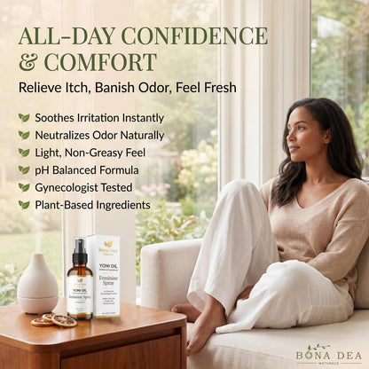 Bona Dea Naturals Natürliches Yoni-Öl-Spray für Frauen – 2 oz, Bio-Öle, chemiefrei, als Deo & Feuchtigkeitsspender, Perinealmassage-Öl für die Schwangerschaft