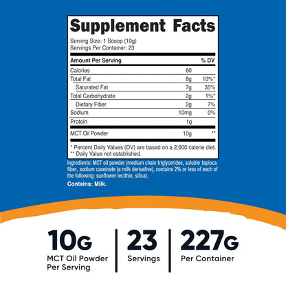 Nutricost Premium MCT-Öl-Pulver 0,5 lb – Ideal für Keto, Ketose und ketogene Ernährung – Null Nettokohlenhydrate, Nicht-GVO und glutenfrei