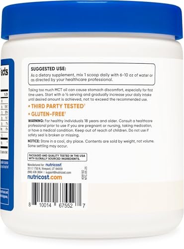 Nutricost Premium MCT-Öl-Pulver 0,5 lb – Ideal für Keto, Ketose und ketogene Ernährung – Null Nettokohlenhydrate, Nicht-GVO und glutenfrei