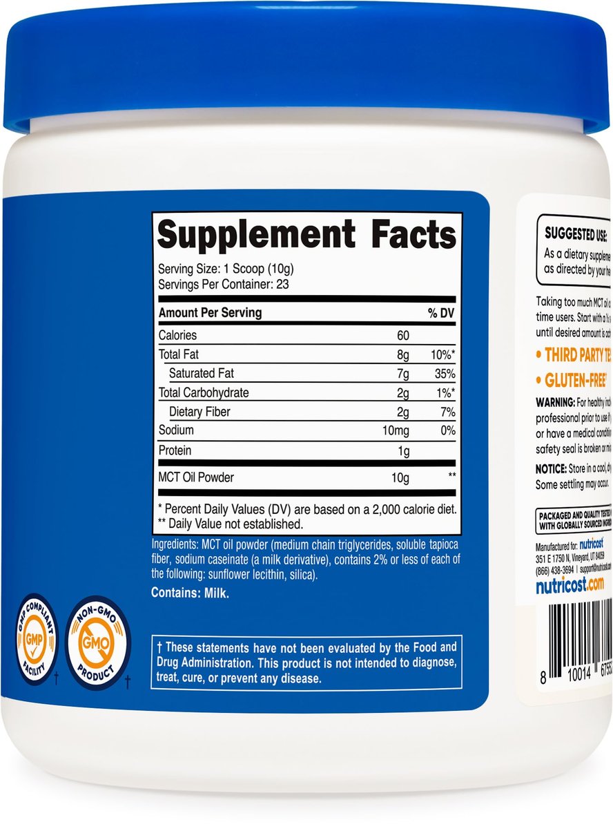 Nutricost Premium MCT-Öl-Pulver 0,5 lb – Ideal für Keto, Ketose und ketogene Ernährung – Null Nettokohlenhydrate, Nicht-GVO und glutenfrei