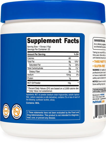 Nutricost Premium MCT-Öl-Pulver 0,5 lb – Ideal für Keto, Ketose und ketogene Ernährung – Null Nettokohlenhydrate, Nicht-GVO und glutenfrei