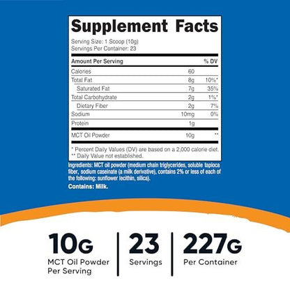 Nutricost Premium MCT-Öl-Pulver 0,5 lb – Ideal für Keto, Ketose und ketogene Ernährung – Null Nettokohlenhydrate, Nicht-GVO und glutenfrei