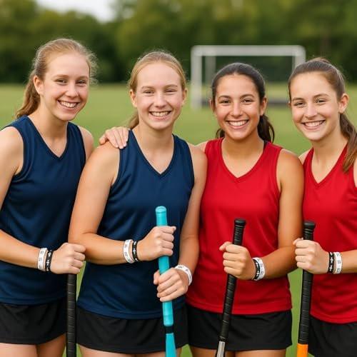 Feldhockey Haargummis – 5er-Pack faltenfreie elastische Haarhalter – schwarz-weißes Feldhockeyschläger-Design – Mädchen Feldhockey Accessoires