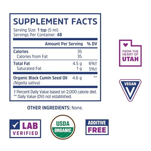 Zhou Bio Schwarzkümmelöl - Kaltgepresstes Schwarzkümmelsamenöl, Nigella Sativa, Unraffiniertes Blackseed Liquid, Premium Nahrungsergänzungsmittel mit Thymoquinon, Omega 3 6 9 - 237 ml (1er Pack)