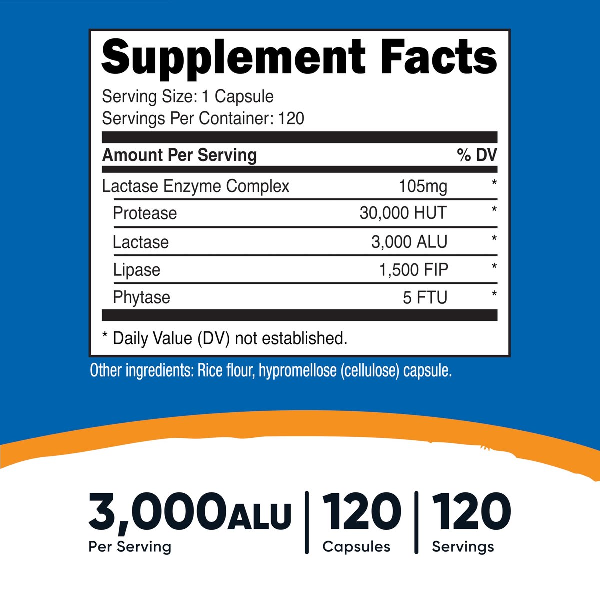 Nutricost Lactase Enzymkomplex 3.000 FCC ALU, 120 vegane Kapseln - Non-GMO, Glutenfrei, 120 Portionen