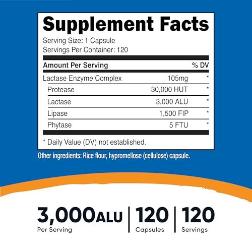 Nutricost Lactase Enzymkomplex 3.000 FCC ALU, 120 vegane Kapseln - Non-GMO, Glutenfrei, 120 Portionen