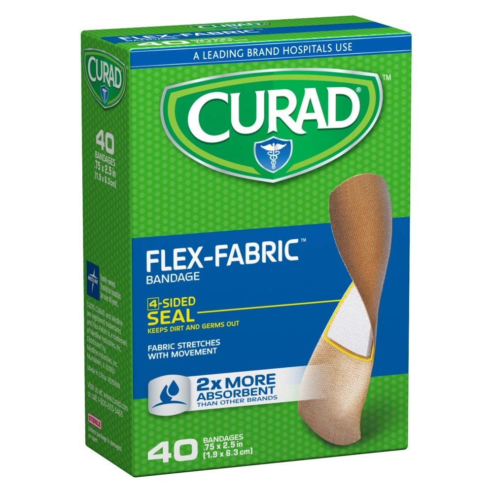 CURAD Flex-Fabric Pflaster, 3/4" x 2-1/2", 40 Stück, Weiß – Wundversorgung für größere Schnittwunden