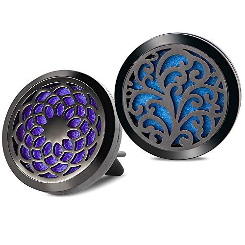 RoyAroma Auto-Lufterfrischer Vent-Clip – 2 Stück 30 mm Schwarzer Auto-Duftdiffusor für Zuhause, Büro & Raum mit 12 Filzpads – Geschenkidee für Frauen & Männer