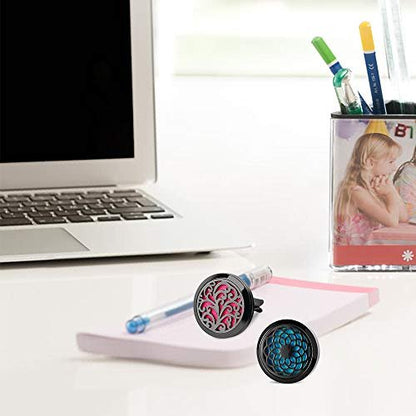 RoyAroma Auto-Lufterfrischer Vent-Clip – 2 Stück 30 mm Schwarzer Auto-Duftdiffusor für Zuhause, Büro & Raum mit 12 Filzpads – Geschenkidee für Frauen & Männer