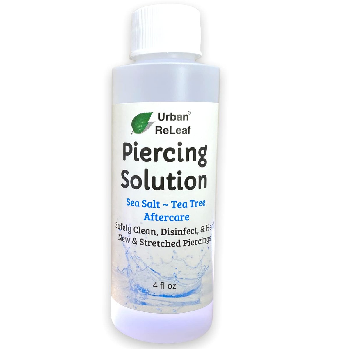 Urban ReLeaf Piercing Solution – Beruhigende Meersalze & Teebaumöl Nachsorge 118 ml, gebrauchsfertig. Reinigt und beruhigt neue & gedehnte Piercings sicher. Sanft, wirksam, natürlich & bewährt. Wirkt schnell
