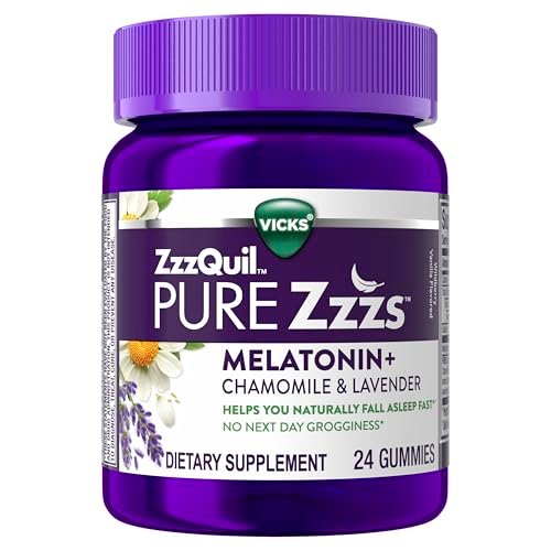 ZzzQuil Pure Zzzs Melatonin Gummis – Einschlafhilfe mit Melatonin 2mg, Kamille & Lavendel für Erwachsene, Wildberry-Vanille-Geschmack, 24 Stück