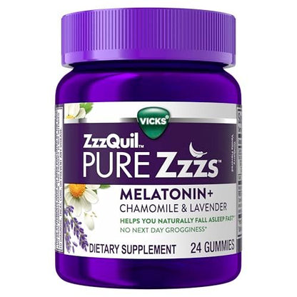 ZzzQuil Pure Zzzs Melatonin Gummis – Einschlafhilfe mit Melatonin 2mg, Kamille & Lavendel für Erwachsene, Wildberry-Vanille-Geschmack, 24 Stück
