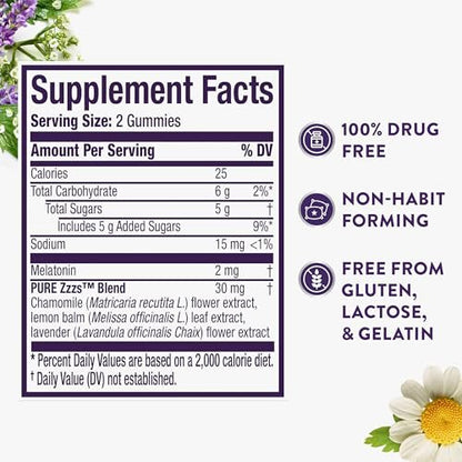 ZzzQuil Pure Zzzs Melatonin Gummis – Einschlafhilfe mit Melatonin 2mg, Kamille & Lavendel für Erwachsene, Wildberry-Vanille-Geschmack, 24 Stück