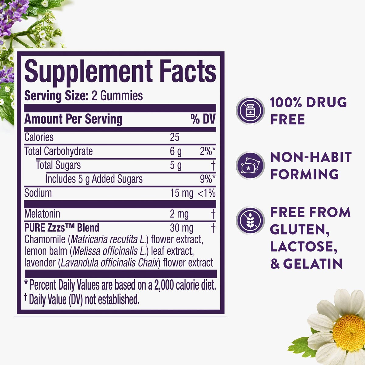 ZzzQuil Pure Zzzs Melatonin Gummis – Einschlafhilfe mit Melatonin 2mg, Kamille & Lavendel für Erwachsene, Wildberry-Vanille-Geschmack, 24 Stück