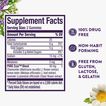 ZzzQuil Pure Zzzs Melatonin Gummis – Einschlafhilfe mit Melatonin 2mg, Kamille & Lavendel für Erwachsene, Wildberry-Vanille-Geschmack, 24 Stück
