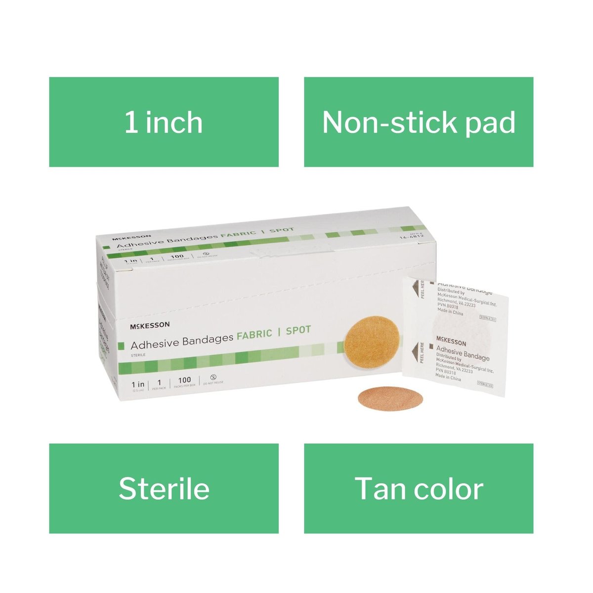 McKesson Pflaster, steril, Stoff, rund, 1 Zoll, 100 Stück, 1 Packung - hautfarben