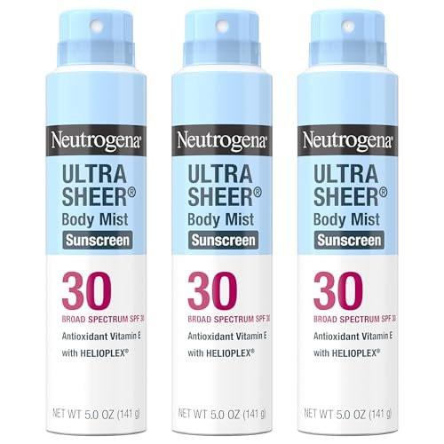Neutrogena Ultra Sheer Sonnenschutzspray SPF 30 Körperspray, Leichtes, nicht fettendes Breitspektrum UVA/UVB-Schutz, Ölfrei & nicht komedogen, wasserbeständig (80 Minuten), 3er-Pack, 5 oz