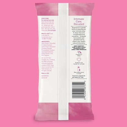 Summer's Eve Simply Sensitive Feuchttücher für die Intimhygiene, pH-ausgeglichene Mizellenwasser-Formel, hilft vaginalen Geruch zu kontrollieren, wiederverschließbare Packung, 32 Tücher, 4er-Pack
