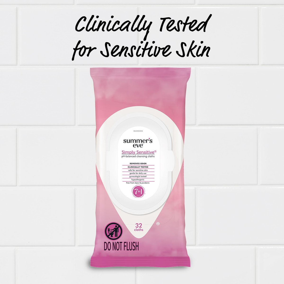 Summer's Eve Simply Sensitive Feuchttücher für die Intimhygiene, pH-ausgeglichene Mizellenwasser-Formel, hilft vaginalen Geruch zu kontrollieren, wiederverschließbare Packung, 32 Tücher, 4er-Pack