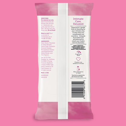 Summer's Eve Simply Sensitive Feuchttücher für die Intimhygiene, pH-ausgeglichene Mizellenwasser-Formel, hilft vaginalen Geruch zu kontrollieren, wiederverschließbare Packung, 32 Tücher, 4er-Pack