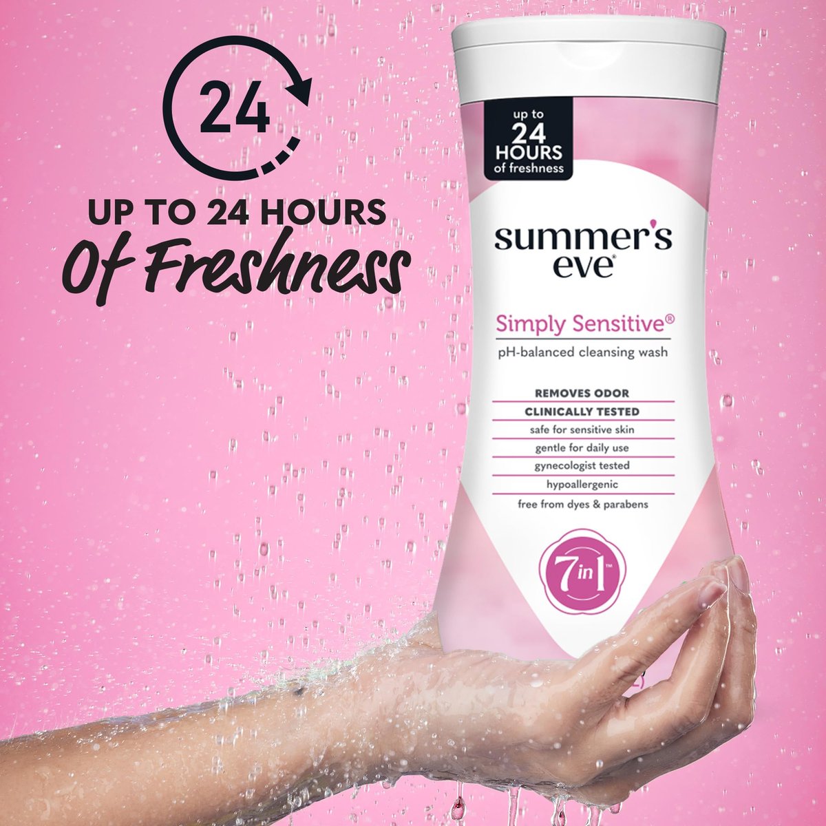 Summer's Eve Simply Sensitive All-Over Daily Feminine Waschgel, pH-ausgeglichene Körperwäsche für Frauen, sanfte Intimpflege gegen vaginalen Geruch, gynäkologisch getestet, 3 x 444 ml