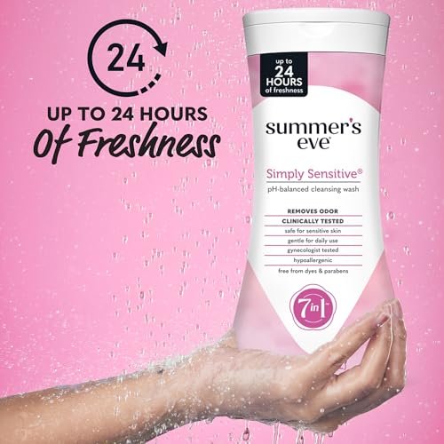 Summer's Eve Simply Sensitive All-Over Daily Feminine Waschgel, pH-ausgeglichene Körperwäsche für Frauen, sanfte Intimpflege gegen vaginalen Geruch, gynäkologisch getestet, 3 x 444 ml