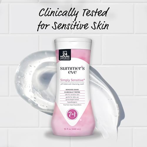 Summer's Eve Simply Sensitive All-Over Daily Feminine Waschgel, pH-ausgeglichene Körperwäsche für Frauen, sanfte Intimpflege gegen vaginalen Geruch, gynäkologisch getestet, 3 x 444 ml