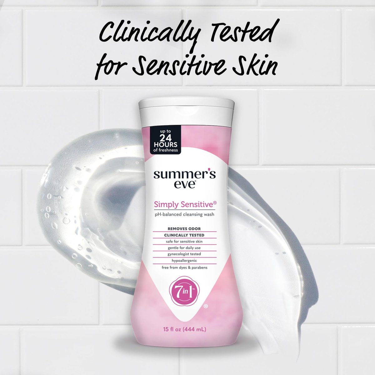 Summer's Eve Simply Sensitive All-Over Daily Feminine Waschgel, pH-ausgeglichene Körperwäsche für Frauen, sanfte Intimpflege gegen vaginalen Geruch, gynäkologisch getestet, 3 x 444 ml