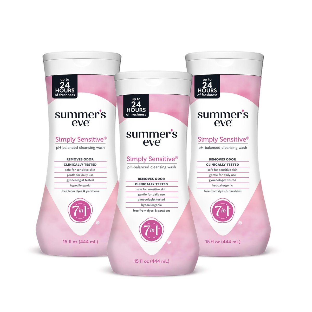 Summer's Eve Simply Sensitive All-Over Daily Feminine Waschgel, pH-ausgeglichene Körperwäsche für Frauen, sanfte Intimpflege gegen vaginalen Geruch, gynäkologisch getestet, 3 x 444 ml