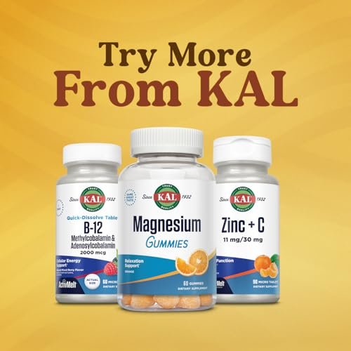 KAL Vitamin B12 Methylcobalamin und Adenosylcobalamin 2000 mcg ActivMelt – Hochdosierte B12-Energie-Tabletten für Stoffwechsel, Nerven und rote Blutkörperchen, natürlicher Beerengeschmack, 60 Mikro-Tabletten