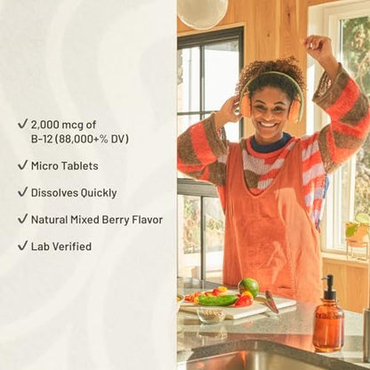KAL Vitamin B12 Methylcobalamin und Adenosylcobalamin 2000 mcg ActivMelt – Hochdosierte B12-Energie-Tabletten für Stoffwechsel, Nerven und rote Blutkörperchen, natürlicher Beerengeschmack, 60 Mikro-Tabletten