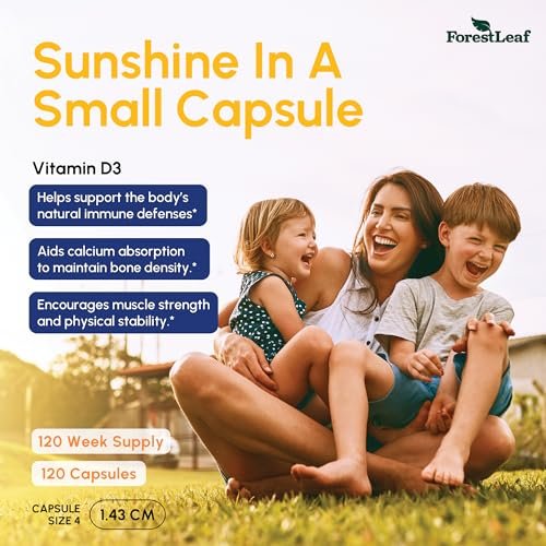 ForestLeaf Vitamin D3 50.000 IE | Hochdosiertes Vitamin D für Knochen, Immunsystem & Zähne | Wochenkapseln, 120 Kapseln, 2-Jahres-Vorrat