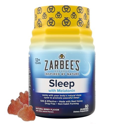 Zarbee's Melatonin Gummis 3mg – Schlafergänzung für erholsamen Schlaf, natürlicher Mix aus Früchten, für Erwachsene ab 12 Jahren, 60 Stück