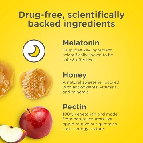 Zarbee's Melatonin Gummis 3mg – Schlafergänzung für erholsamen Schlaf, natürlicher Mix aus Früchten, für Erwachsene ab 12 Jahren, 60 Stück