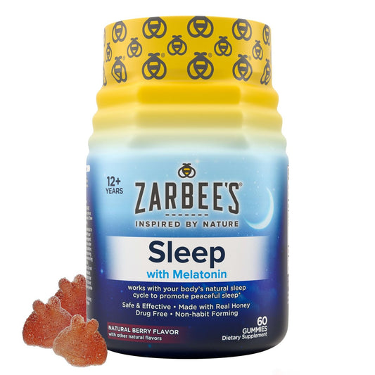 Zarbee's Melatonin Gummis 3mg – Schlafergänzung für erholsamen Schlaf, natürlicher Mix aus Früchten, für Erwachsene ab 12 Jahren, 60 Stück
