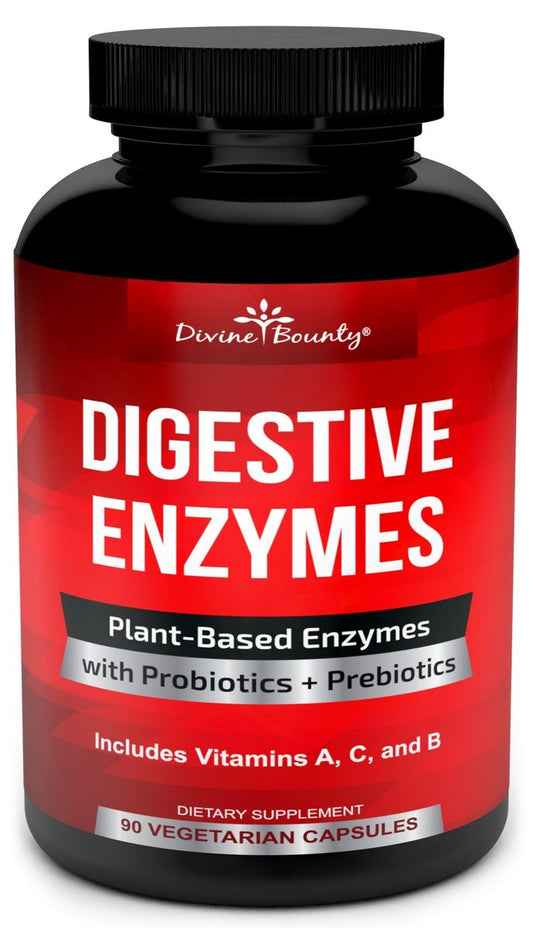 Divine Bounty Verdauungsenzyme mit Probiotika & Präbiotika – Lipase, Amylase, Bromelain – Unterstützt eine gesunde Verdauung für Männer und Frauen – 90 vegane Kapseln
