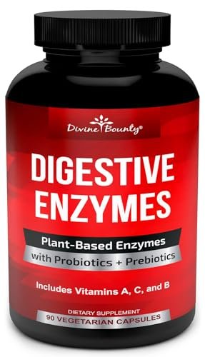 Divine Bounty Verdauungsenzyme mit Probiotika & Präbiotika – Lipase, Amylase, Bromelain – Unterstützt eine gesunde Verdauung für Männer und Frauen – 90 vegane Kapseln