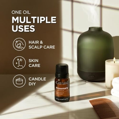 100% Reines Rosmarinöl - 0,34 Fl Oz - Rosmarinöl für Haare, Haut, Diffuser, Aromatherapie & DIY Kerzenherstellung Duft