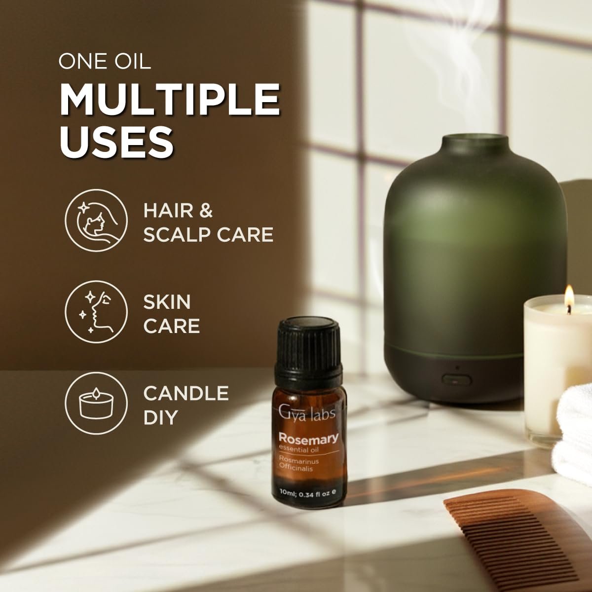 100% Reines Rosmarinöl - 0,34 Fl Oz - Rosmarinöl für Haare, Haut, Diffuser, Aromatherapie & DIY Kerzenherstellung Duft