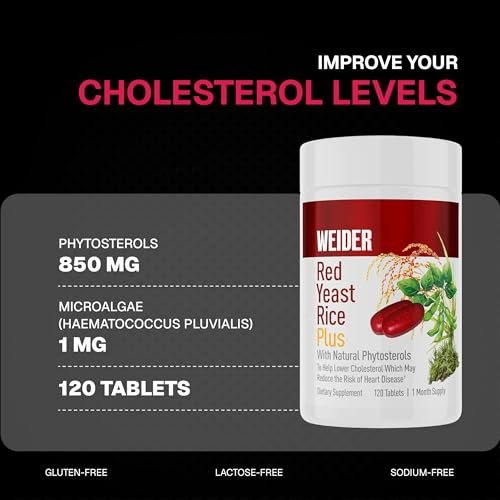 Weider Rote Hefe Reis Plus – Pflanzliches Nahrungsergänzungsmittel für die Herzgesundheit – mit Phytosterolen & Mikroalgen – 120 Kapseln